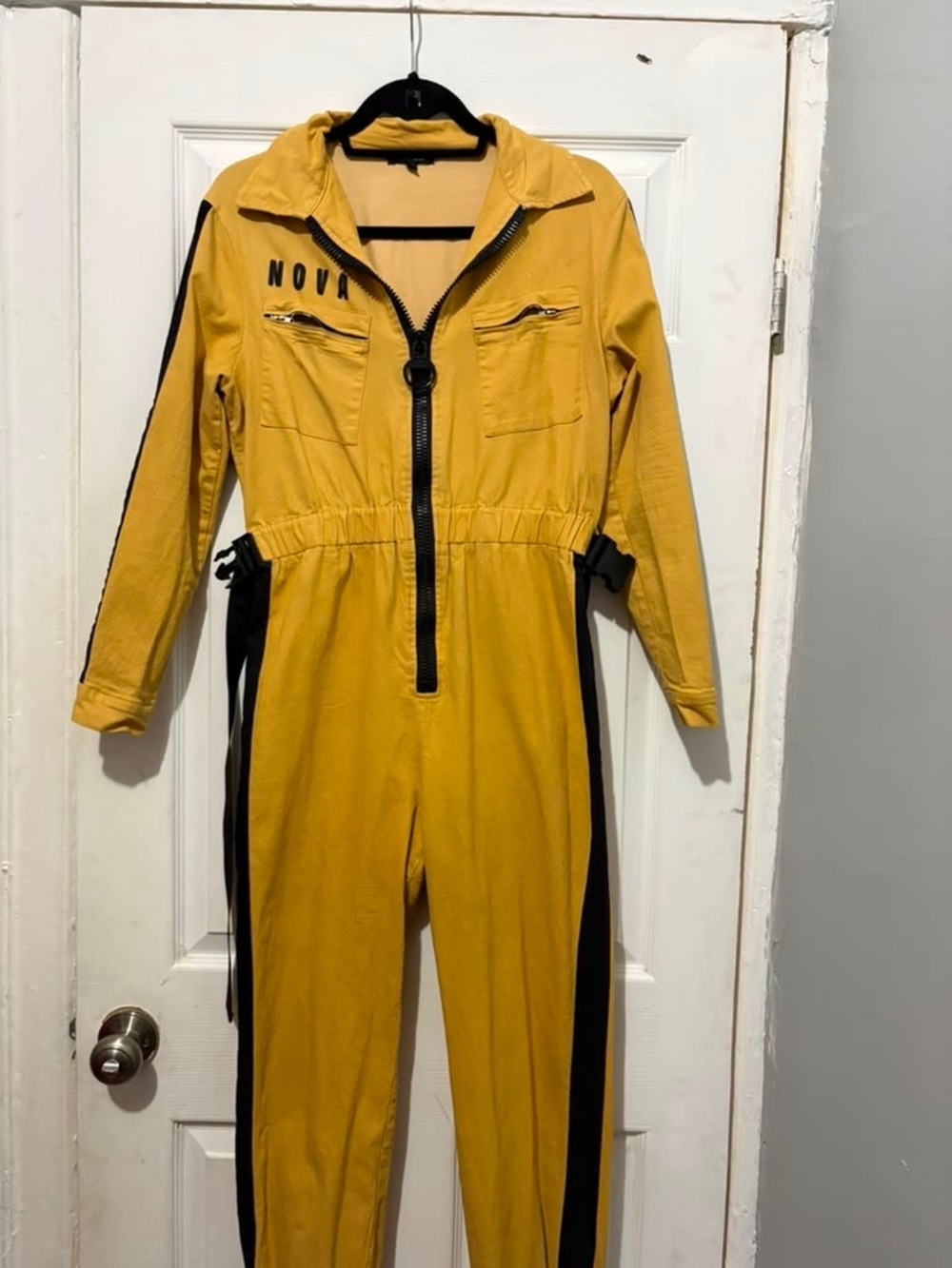 Yellow Jumpsuit with Black Side Stripes - Picture 1 of 2